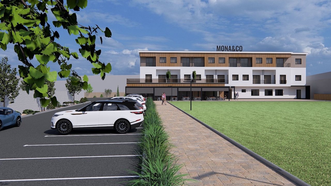 Vizualizace budovy a areálu nového centra MONA&CO